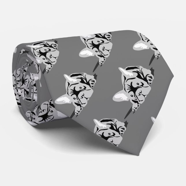 Corbata Silueta de Bulldog Francés negro, blanco, gris (Enrollado)