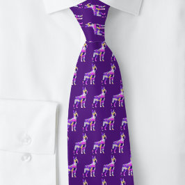 Corbata Silueta de perro de Boston morado cuello oscuro