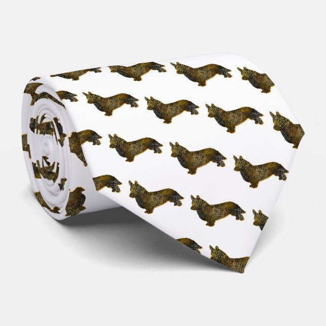 Corbata Silueta de perro galés Corgi Halloween Cuello blan (Enrollado)