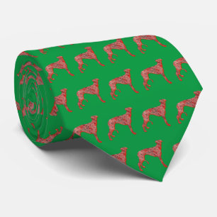 Corbata Silueta de perro navideño galgo Lurcher verde
