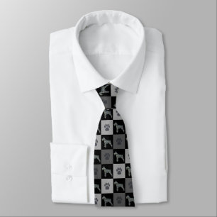 Corbata Silueta de perro Schnauzer cuadrados negros grises