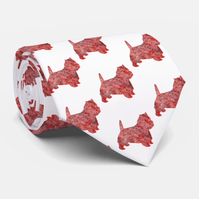 Corbata Silueta de perro Westie Terrier Navidad cuello bla (Enrollado)