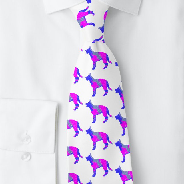 Corbata Silueta rosa de cerdo de cerdo de alemán blanco (German shepherd pink and blue white tie)