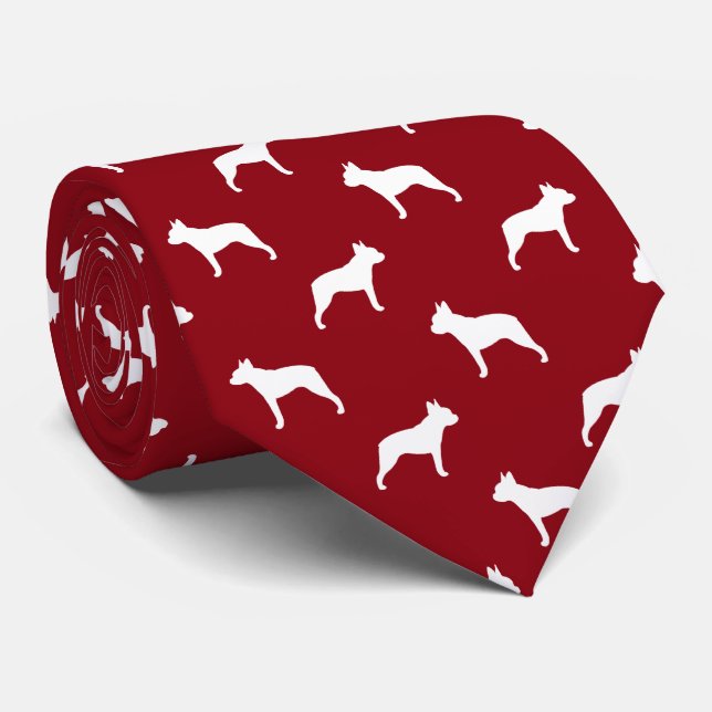 Corbata Siluetas de Boston Terrier Rojo y Blanco (Enrollado)