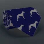 Corbata Siluetas de perro blanco Patrón azul y gris<br><div class="desc">¡Este original patrón de Whippets con corbata azul en el cuello hace un gran regalo para los papás de perro! Disponible en una variedad de colores, esta corbata fresca hace una declaración para cualquiera que ame los Whippets. Un regalo increíble para el tipo que lleva corbata por negocios, o para...</div>