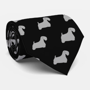 Corbata Siluetas de Sealyham Terrier Patrón Negro y Gris