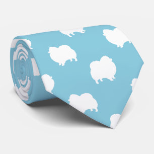 Corbata Siluetas Pomeranas Blancas Patrón Azul Claro