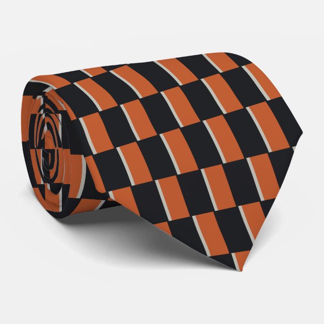 Corbata Silver Gray Navy Orange Red Pattern (Enrollado)