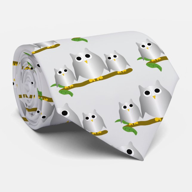 Corbata Silver Owls Design Any Colour Background (Enrollado)