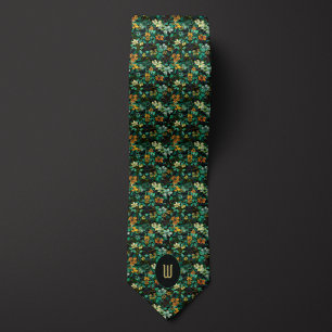 Corbata Silvicultura floral verde y dorada
