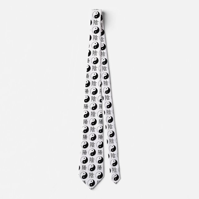 Corbata Símbolo blanco de Yinyang patrón chino (Anverso)