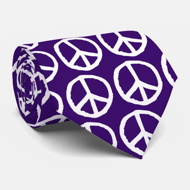 Corbata Símbolo de paz dibujado - blanco sobre morado prof (Enrollado)