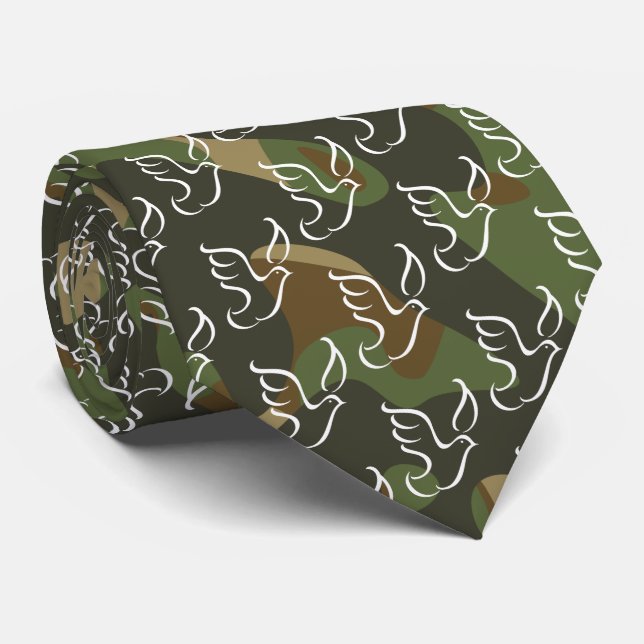 Corbata Símbolo de PEACE DOVE - Camuflaje verde (Enrollado)