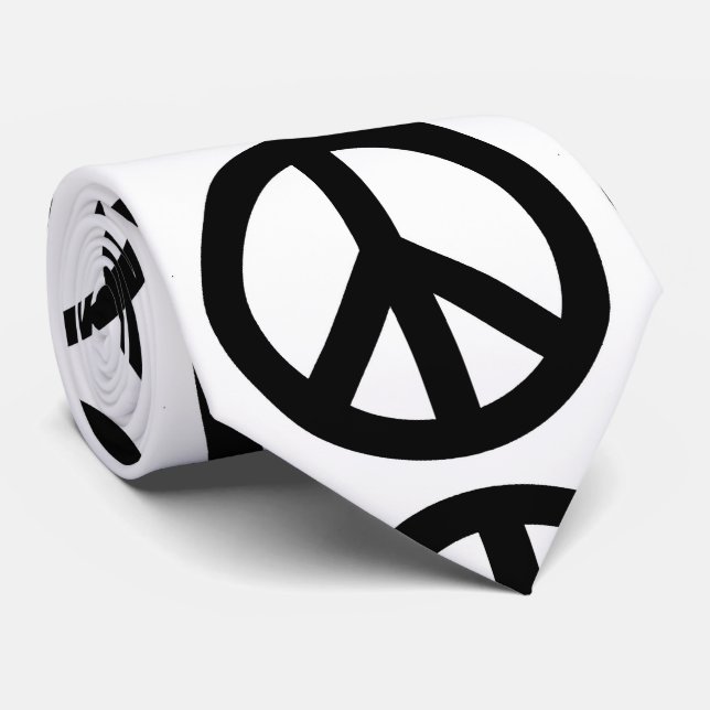 Corbata Símbolo de signo de paz blanco negro (Enrollado)