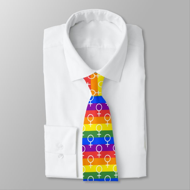 Corbata Símbolo femenino patrón arcoiris (Atado)