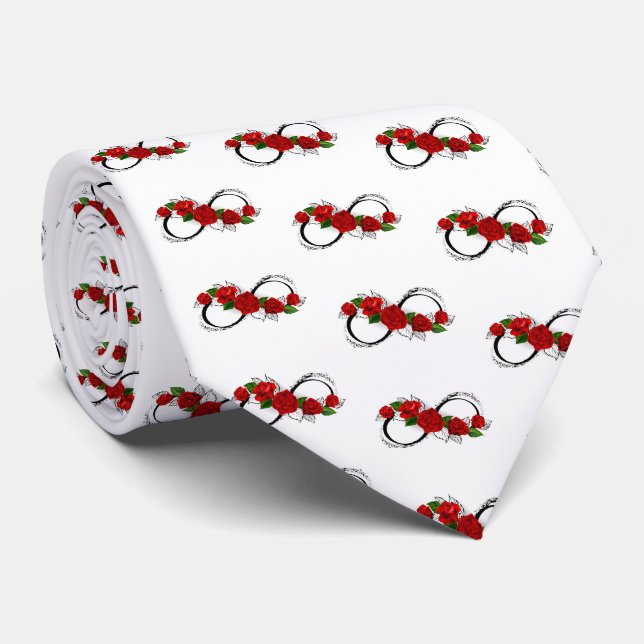 Corbata Símbolo infinito con rosas rojas (Enrollado)