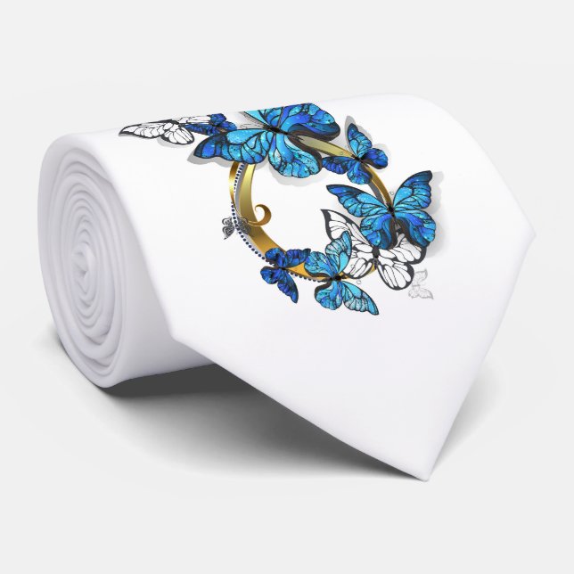 Corbata Símbolo infinito de mariposas Morpho azules (Enrollado)
