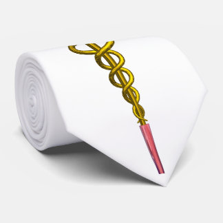 Corbata SÍMBOLO MÉDICO CADUCEO DE ORO, Blanco