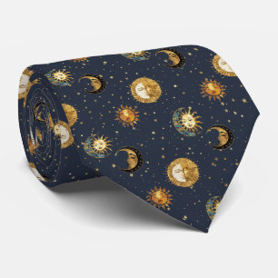 Corbata Símbolos de Astrología Cósmica Navy Gold