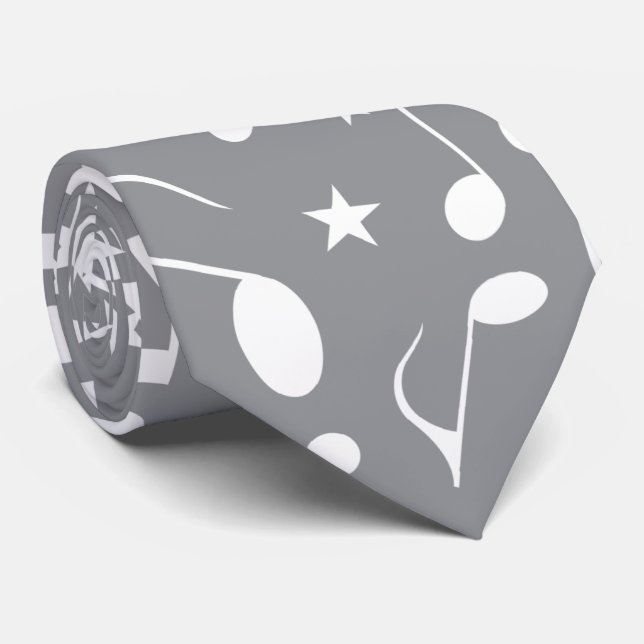 Corbata Simple and Fun White Music Notes on Grey (Enrollado)