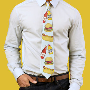 Corbata Simple divertido humor de hamburguesa y hot dog