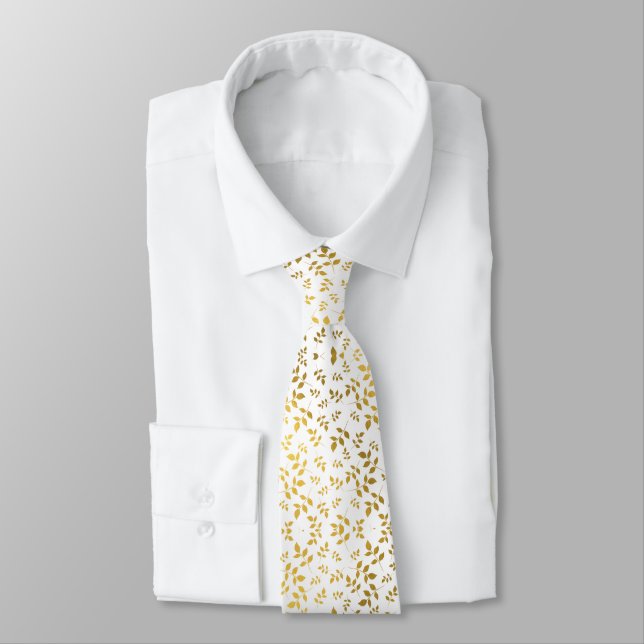 Corbata Simple Gold Leaf Botanical Moderno (Atado)