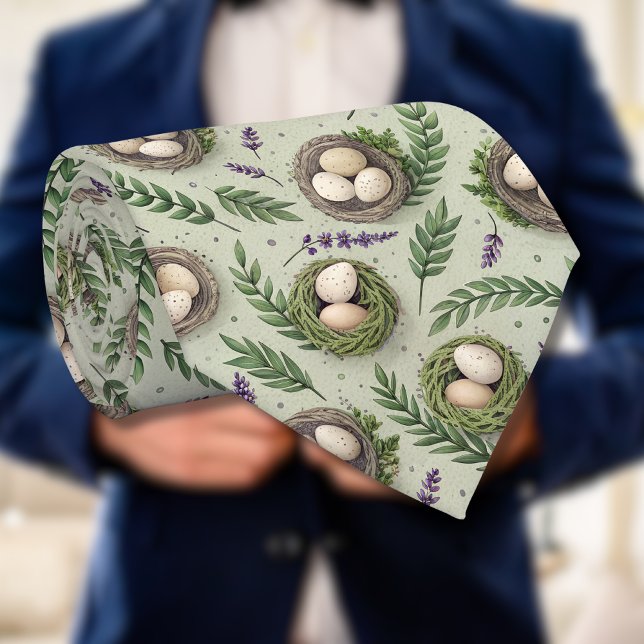Corbata Simple Sage Green Easter Eggs Lavender Nest (Subido por el creador)