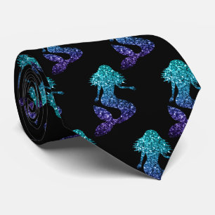 Corbata Sirena aqua azul ombre Brillo patrón negro