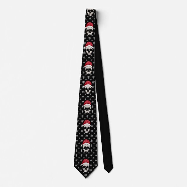 Corbata Skull Santa Snowflakes Black (Anverso)