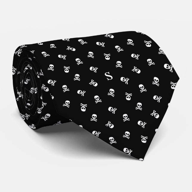 Corbata Skull y Crossbone Monogramado Halloween (Enrollado)