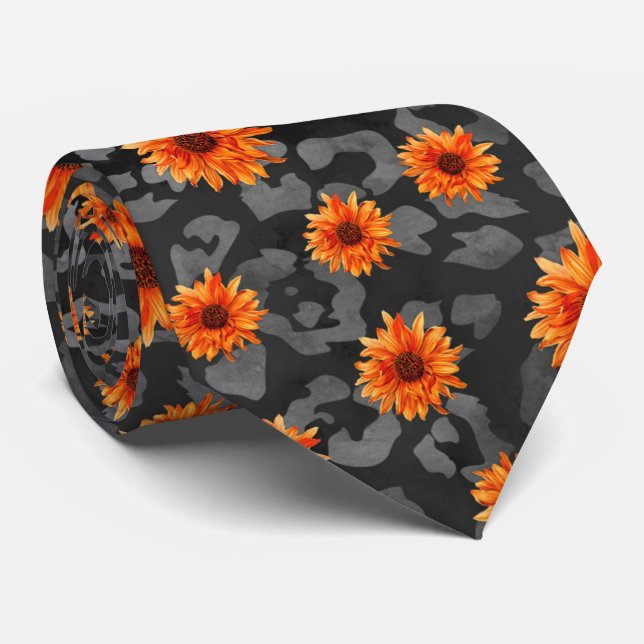 Corbata Skulls naranjas y diseño de la serie de girasoles  (Enrollado)