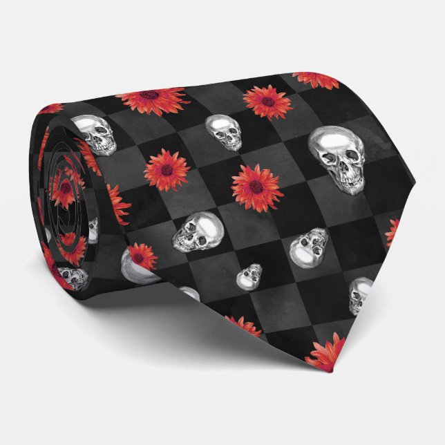 Corbata Skulls rojos y diseño de la serie de girasoles 7 (Enrollado)