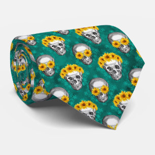 Corbata Skulls turquesa y diseño de la serie de girasoles