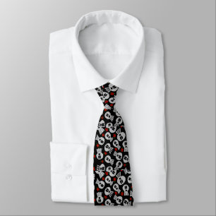 Corbata Skulls with red flowers - tie -corbata