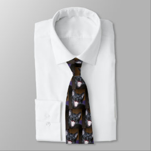 Corbata Sleepy Black Cat Yawning Pattern