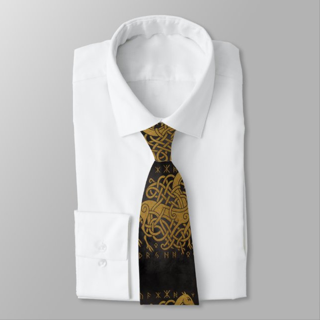 Corbata Sleipnir, Caballo Áureo Nórdico con Símbolo de Run (Atado)