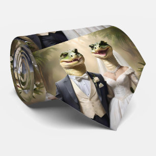 Corbata "Snapping Up Love: Un asunto de Boda cocodrilo"