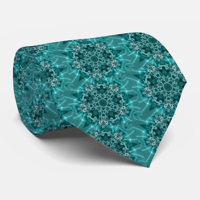 Corbata Snowflake | Arte fractal azul y blanco (Enrollado)