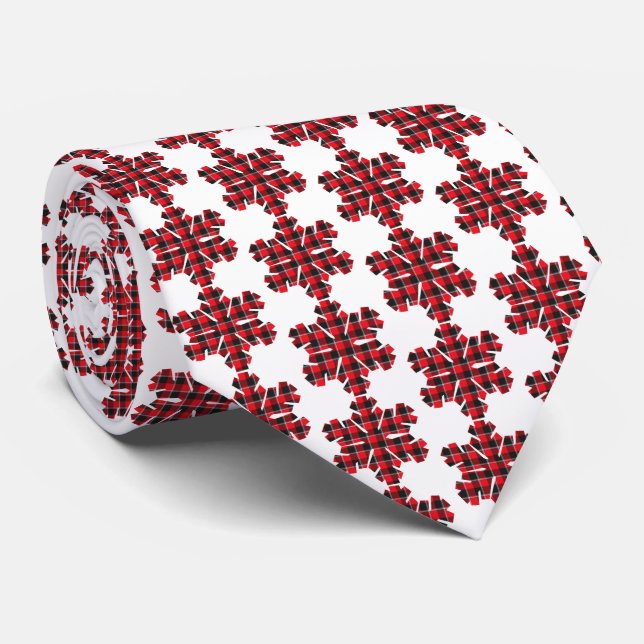 Corbata Snowflake Plaid Red Black Buffalo Neck Tie (Enrollado)