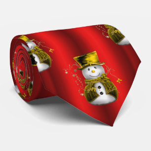 Corbata Snowmen dorado en rojo