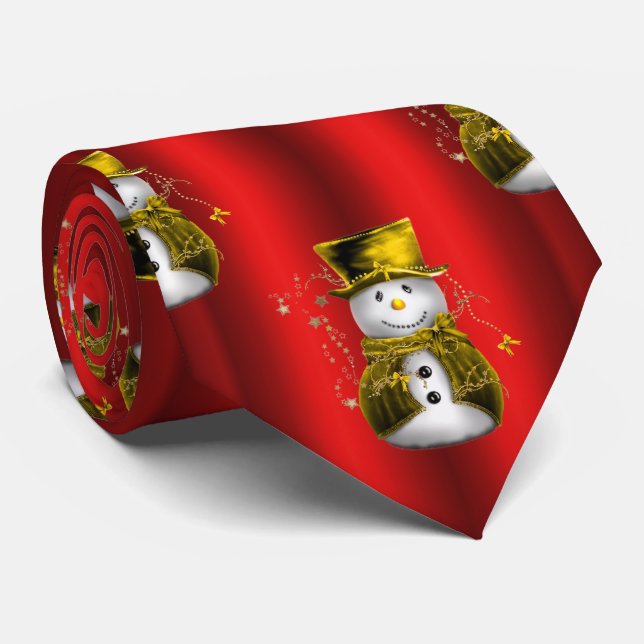 Corbata Snowmen dorado en rojo (Enrollado)
