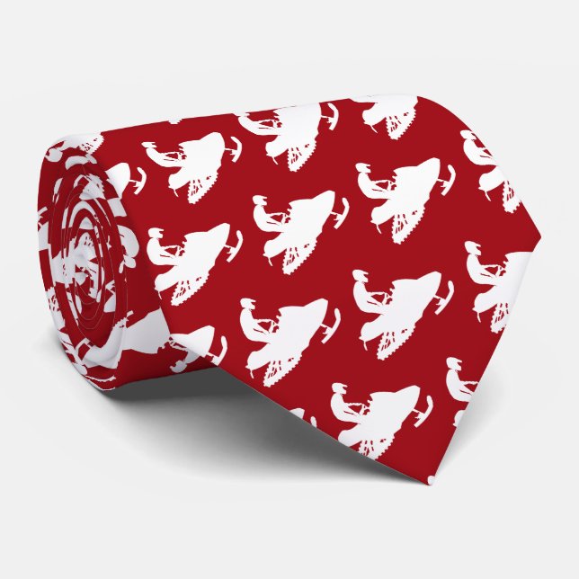 Corbata Snowmobile en blanco sobre rojo (Enrollado)