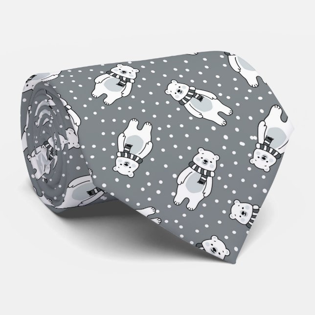 Corbata Snowy cute snow polar bear pattern (Enrollado)
