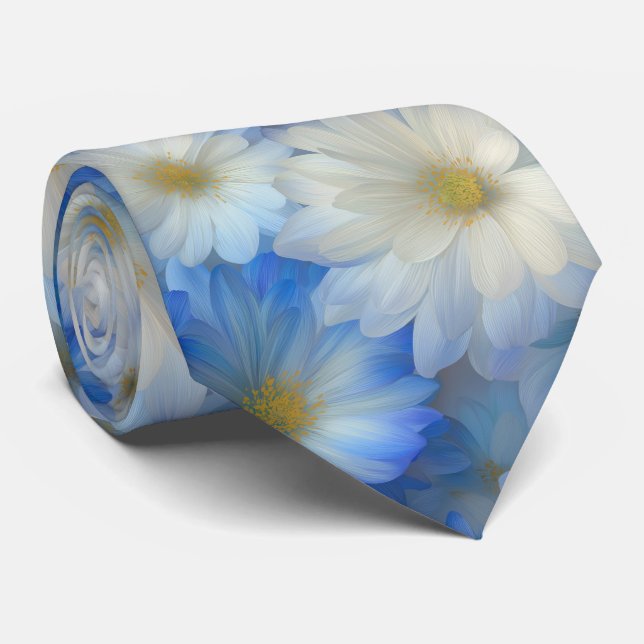 Corbata Soft Blue White Daisy Pattern (Enrollado)
