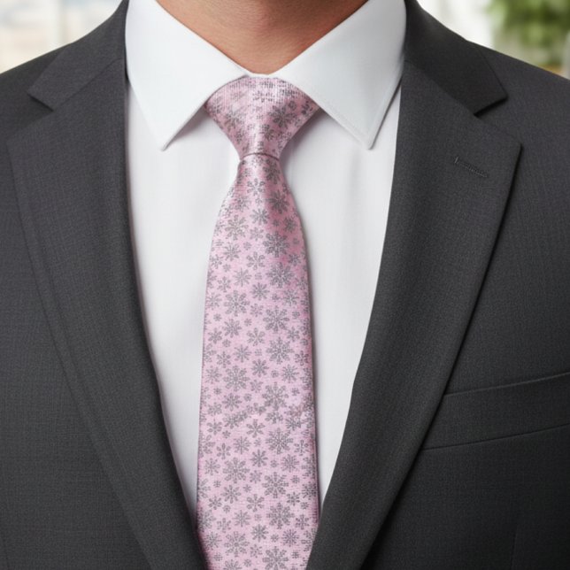 Corbata Soft Pink Christmas w/ Elegant Snowflakes (Subido por el creador)