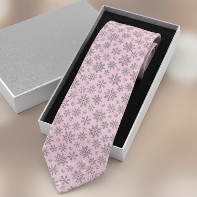 Corbata Soft Pink Christmas w/ Elegant Snowflakes (Subido por el creador)