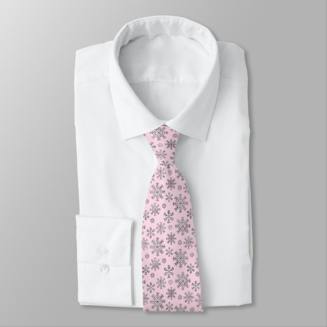 Corbata Soft Pink Christmas w/ Elegant Snowflakes (Atado)