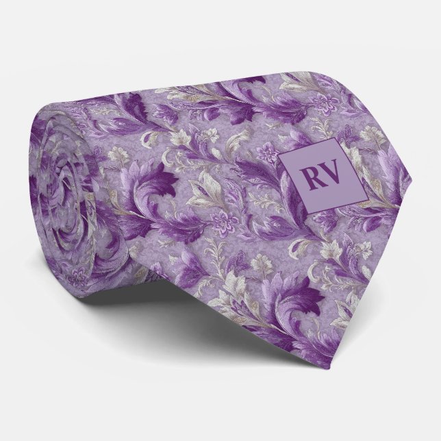 Corbata Soft Violet Purple Botanical Scroll (Enrollado)