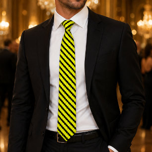 Corbata Solar Vanguard   Lujo Negro y Amarillo a Rayas 