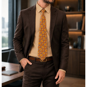 Corbata Solavienne Terracota y Ornamental Floral Dorado